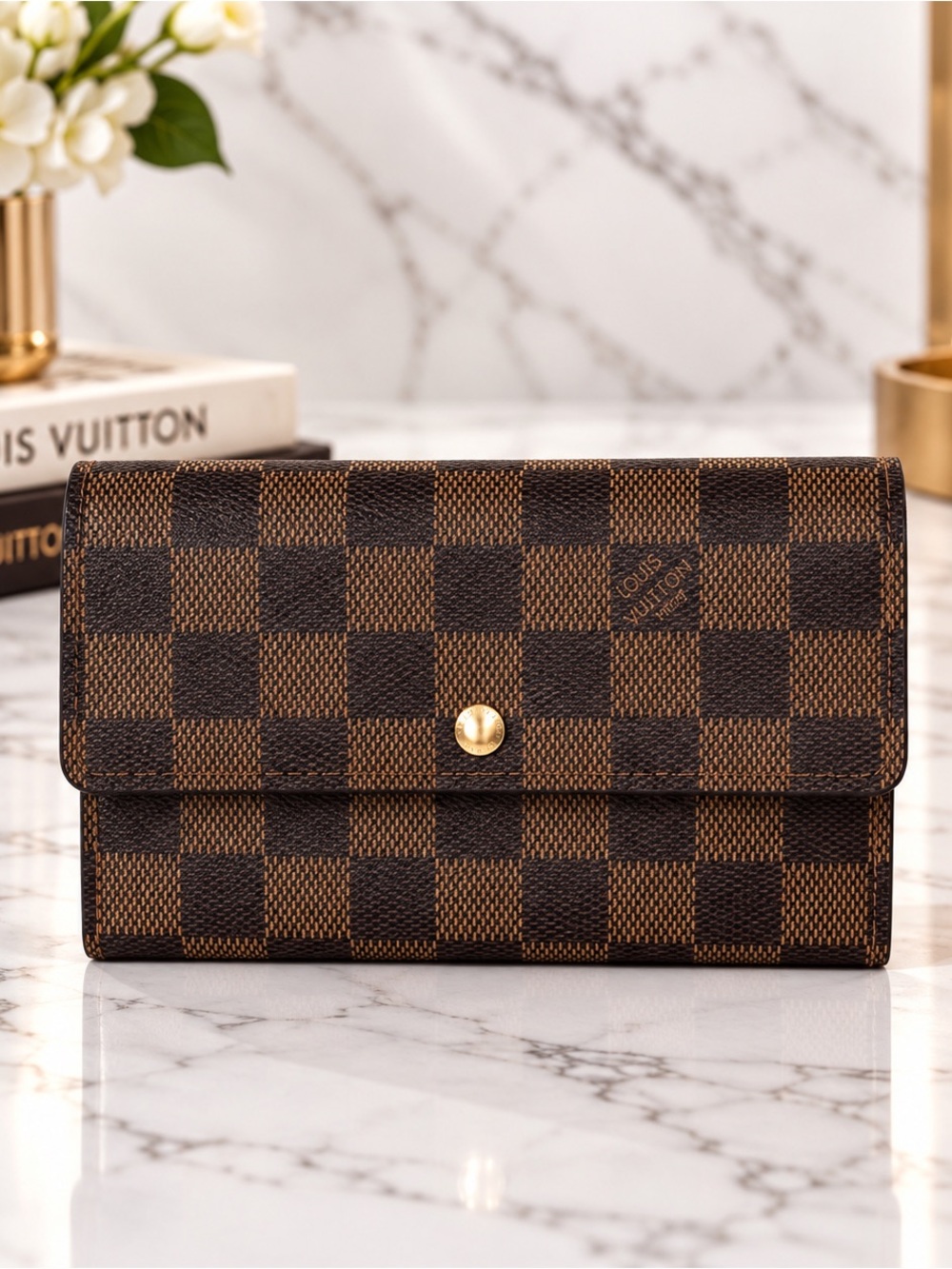 Louis Vuitton Damier Ebene Etui Papier Trifold Wallet Brown Vintage
